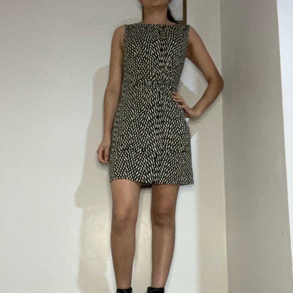 Elegant Black, White and Brown Patterned Dress